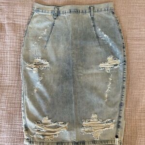 One Teaspoon Distressed Light Blue Pencil Skirt